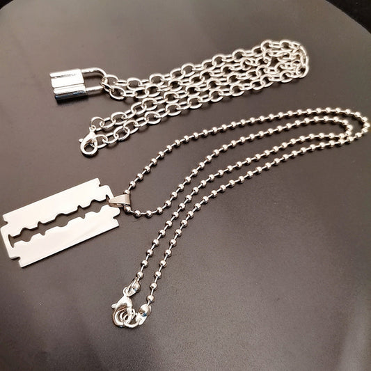 Layered Punk Chain Necklace for Men – Blade Pendant Street Style Jewelry