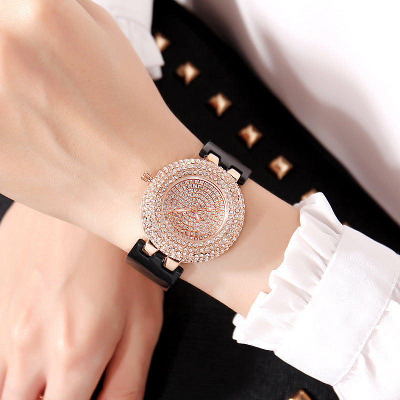 Luxury Crystal Star Dial Women’s Quartz Watch – Elegant Diamond Bezel, Waterproof, Fashion Wristwatch