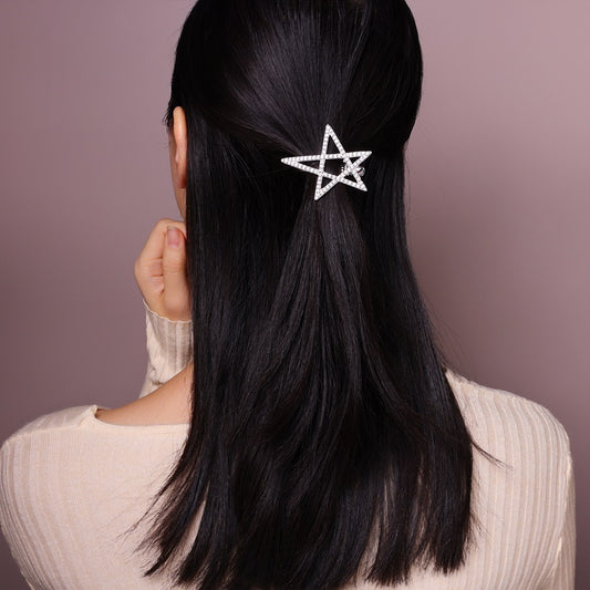 Pentagonal Moissanite Star Hairpin – S925 Silver, Platinum Plated | Premium Handmade Luxury Hair Accessory (Tested With Diamond Pen)