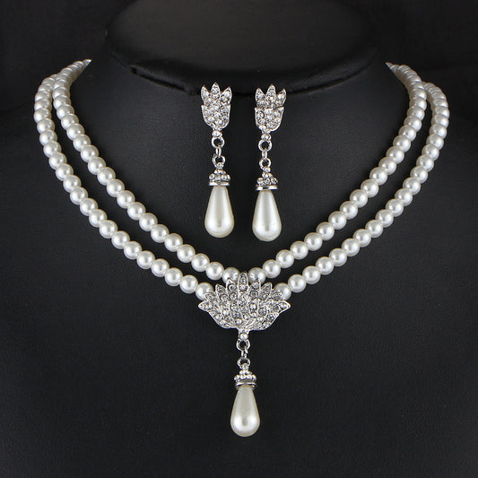 Elegance Pearl Royale™ Bridal Pearl & Crystal Diamond Choker Necklace Set