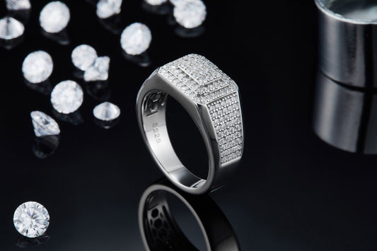 Men’s Iced Moissanite Ring – 925 Sterling Silver, Platinum-Plated Luxury Statement Ring