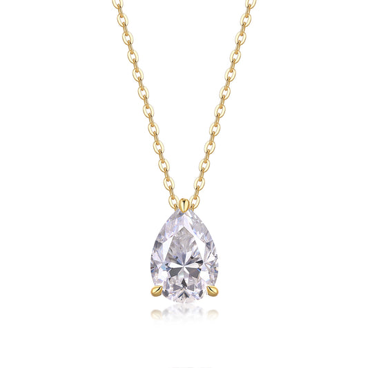 Pear-Shaped Moissanite Pendant Necklace – 925 Sterling Silver & Gold-Plated Luxury Jewelry