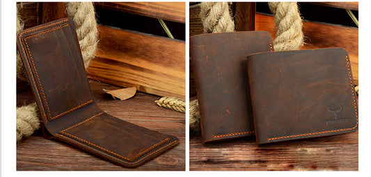 Men’s Retro Business Leather Wallet – Short Bifold Design, Classic Minimalist Style