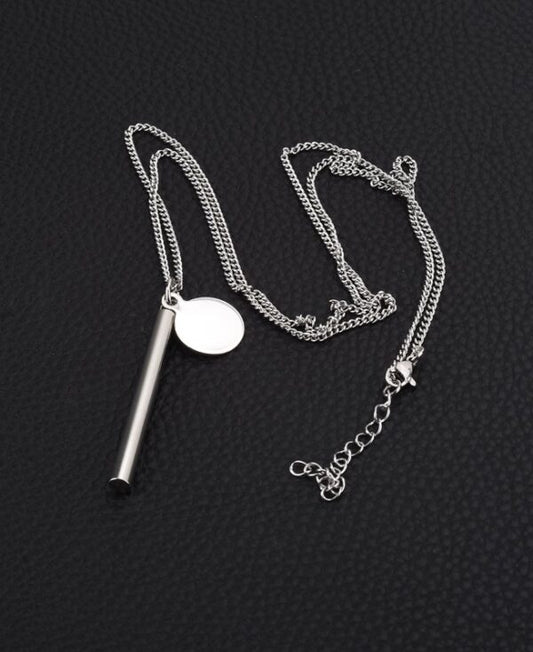 Minimal Stainless Steel Double Pendant Necklace – Long Bar & Round Disc Chain for Unisex