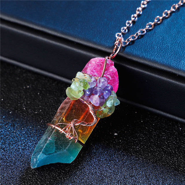 Raw Crystal Copper Wire Necklace – Natural Stone Pendant for Unisex