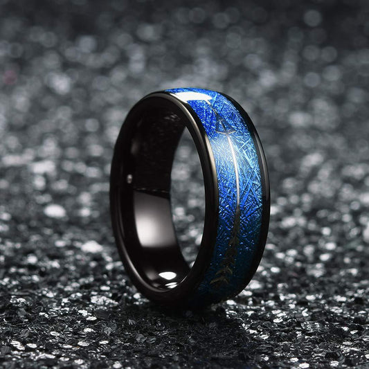 Men’s Blue Forest Glow Ring – Stainless Steel Luminous Pattern Band (Multiple Sizes)