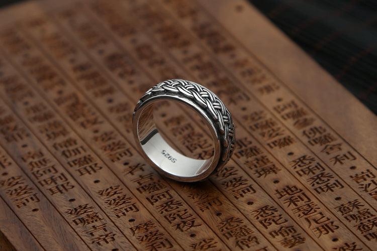 925 Sterling Silver Thai Retro Twine Ring – Men’s Vintage Index Finger Band