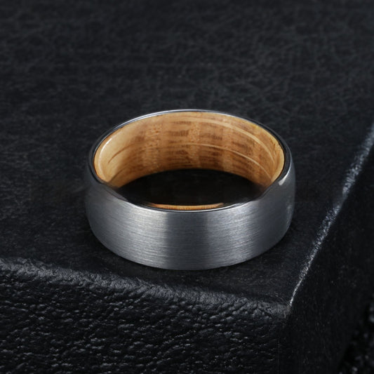 Silver Tungsten Ring with Natural Wood Inlay – Men’s Classic Barrel Band