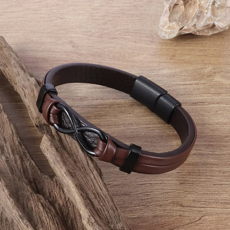 Men’s Stainless Steel & Leather Bracelet – Modern Knot Design, Adjustable, Premium Finish