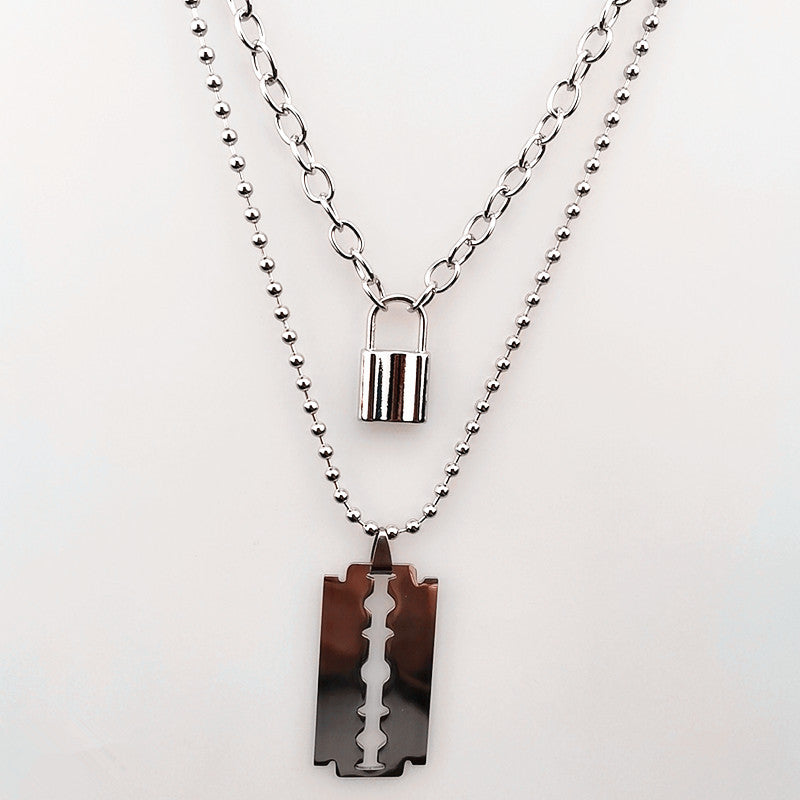 Layered Punk Chain Necklace for Men – Blade Pendant Street Style Jewelry