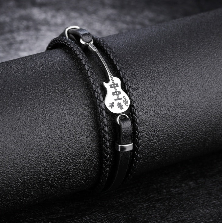 Men’s Braided Leather Bracelet with Engraved Metal Bar – Multi-Layer Rope Design, Premium Magnetic Clasp