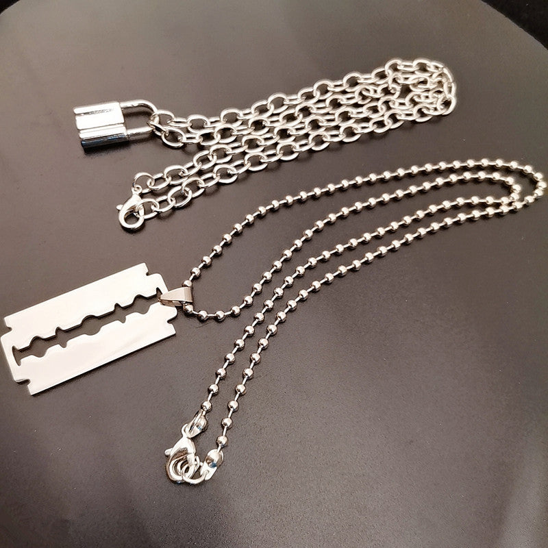 Layered Punk Chain Necklace for Men – Blade Pendant Street Style Jewelry