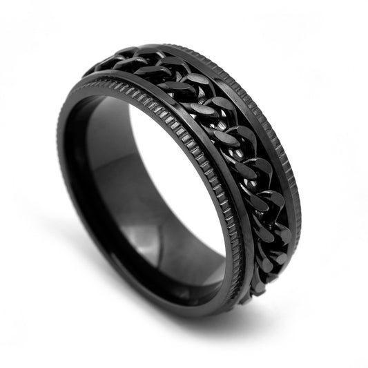 Men’s Stainless Steel Spinner Ring – Black Chain Fidget Band