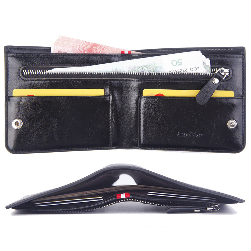 Men’s Premium PU Leather Short Zipper Wallet – Multi-Compartment, Slim & Durable