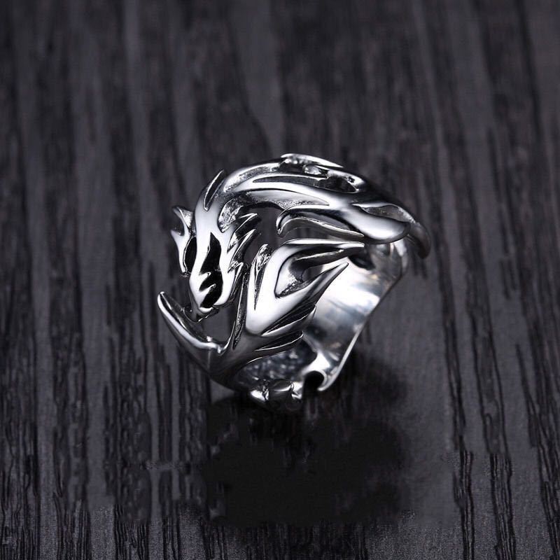 Flame Dragon Silver Ring for Men – Power Statement Band