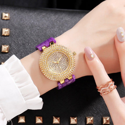 Luxury Crystal Star Dial Women’s Quartz Watch – Elegant Diamond Bezel, Waterproof, Fashion Wristwatch