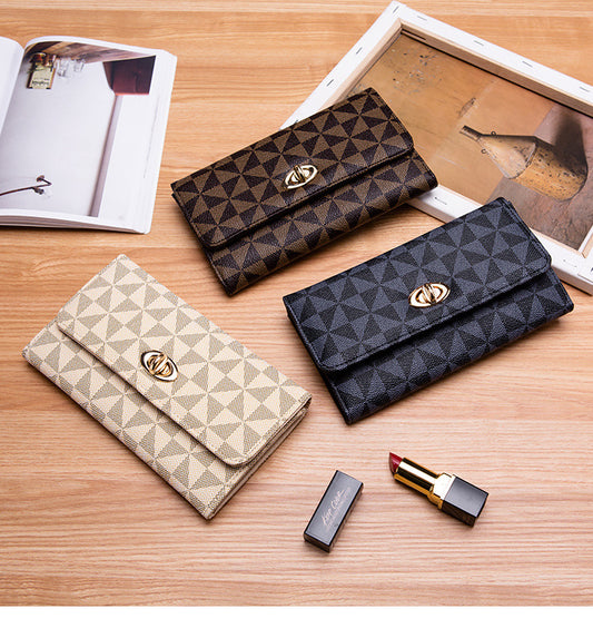 Luxury Korean Geometric Pattern Small Wallet – Multi-Card Holder, Coin Pocket, Zipper Closure (For Women)