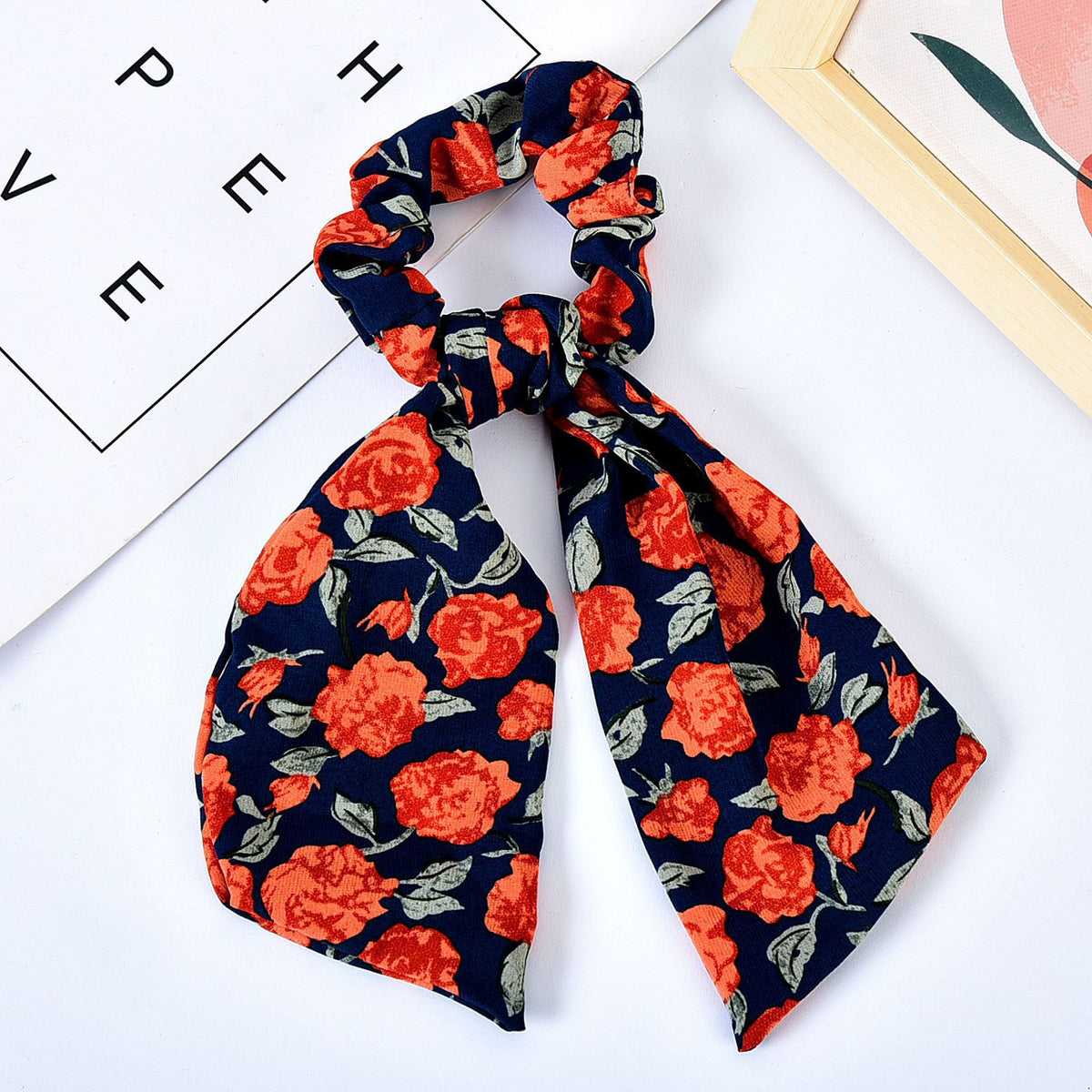 Korean Style Bow Hair Scrunchie – Soft Fabric Floral Hair Tie for Women