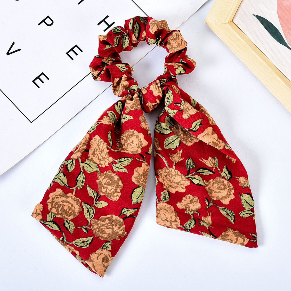 Korean Style Bow Hair Scrunchie – Soft Fabric Floral Hair Tie for Women