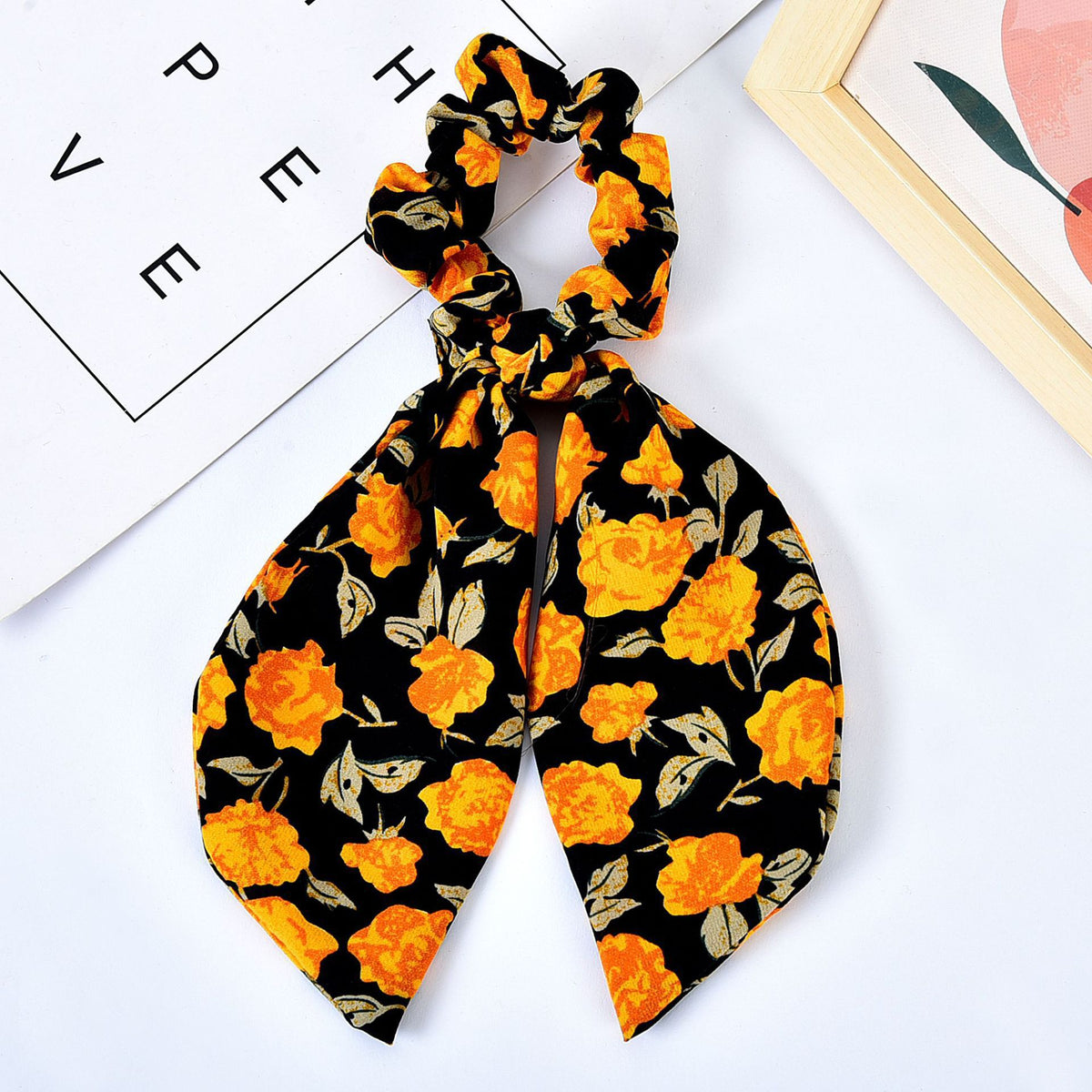 Korean Style Bow Hair Scrunchie – Soft Fabric Floral Hair Tie for Women