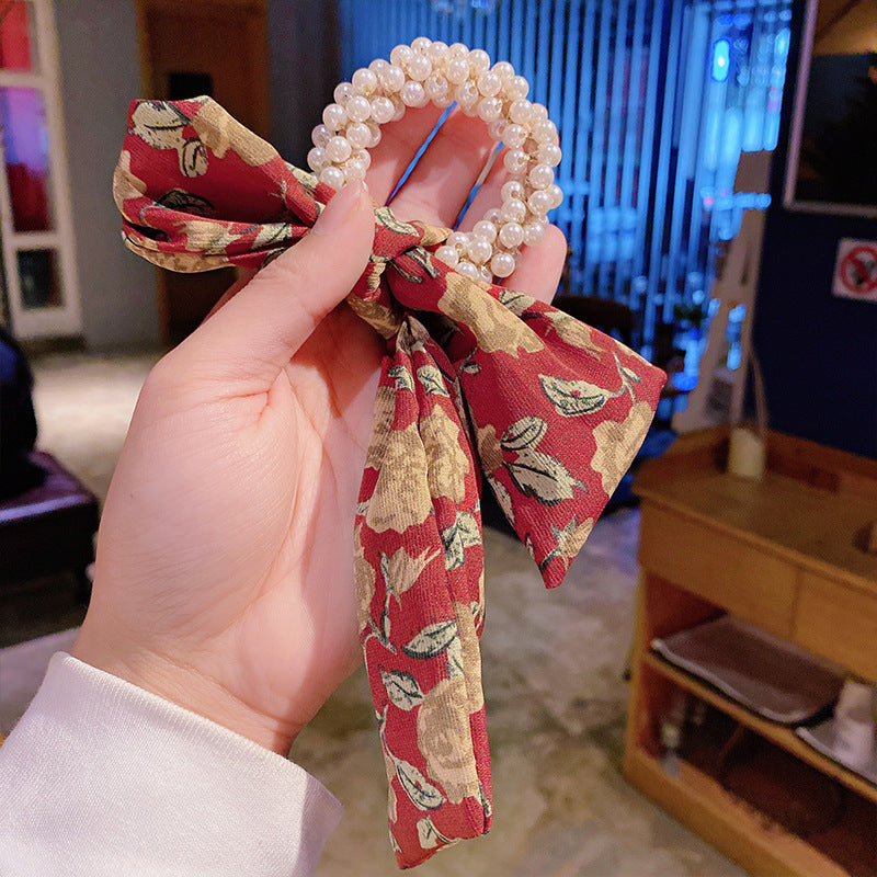 Korean Style Bow Hair Scrunchie – Soft Fabric Floral Hair Tie for Women