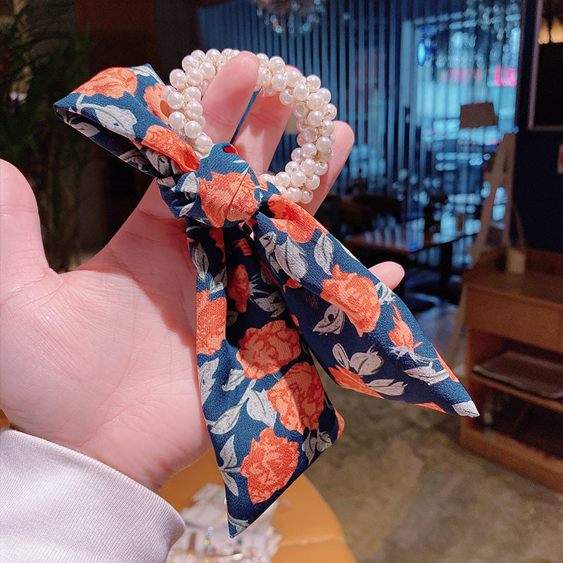Korean Style Bow Hair Scrunchie – Soft Fabric Floral Hair Tie for Women