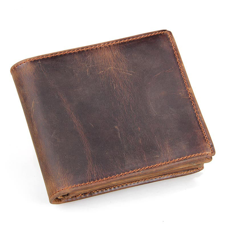 Luxury Genuine Cowhide Leather Men’s Wallet – Short Bifold Wallet, Vintage Horse Leather Style