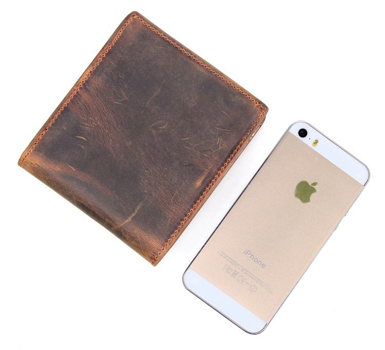 Luxury Genuine Cowhide Leather Men’s Wallet – Short Bifold Wallet, Vintage Horse Leather Style