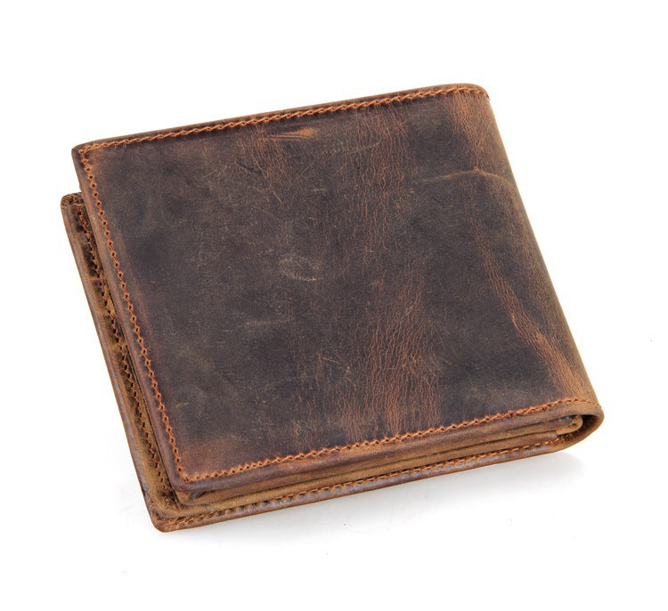 Luxury Genuine Cowhide Leather Men’s Wallet – Short Bifold Wallet, Vintage Horse Leather Style