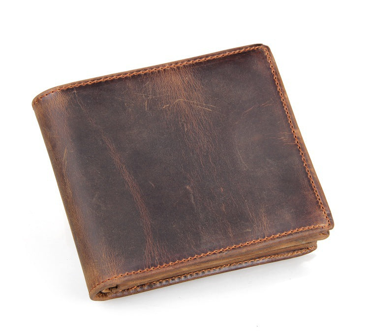 Luxury Genuine Cowhide Leather Men’s Wallet – Short Bifold Wallet, Vintage Horse Leather Style