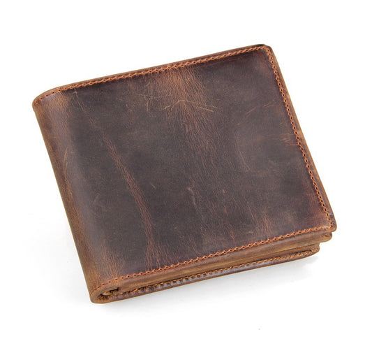 Luxury Genuine Cowhide Leather Men’s Wallet – Short Bifold Wallet, Vintage Horse Leather Style
