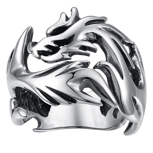 Flame Dragon Silver Ring for Men – Power Statement Band