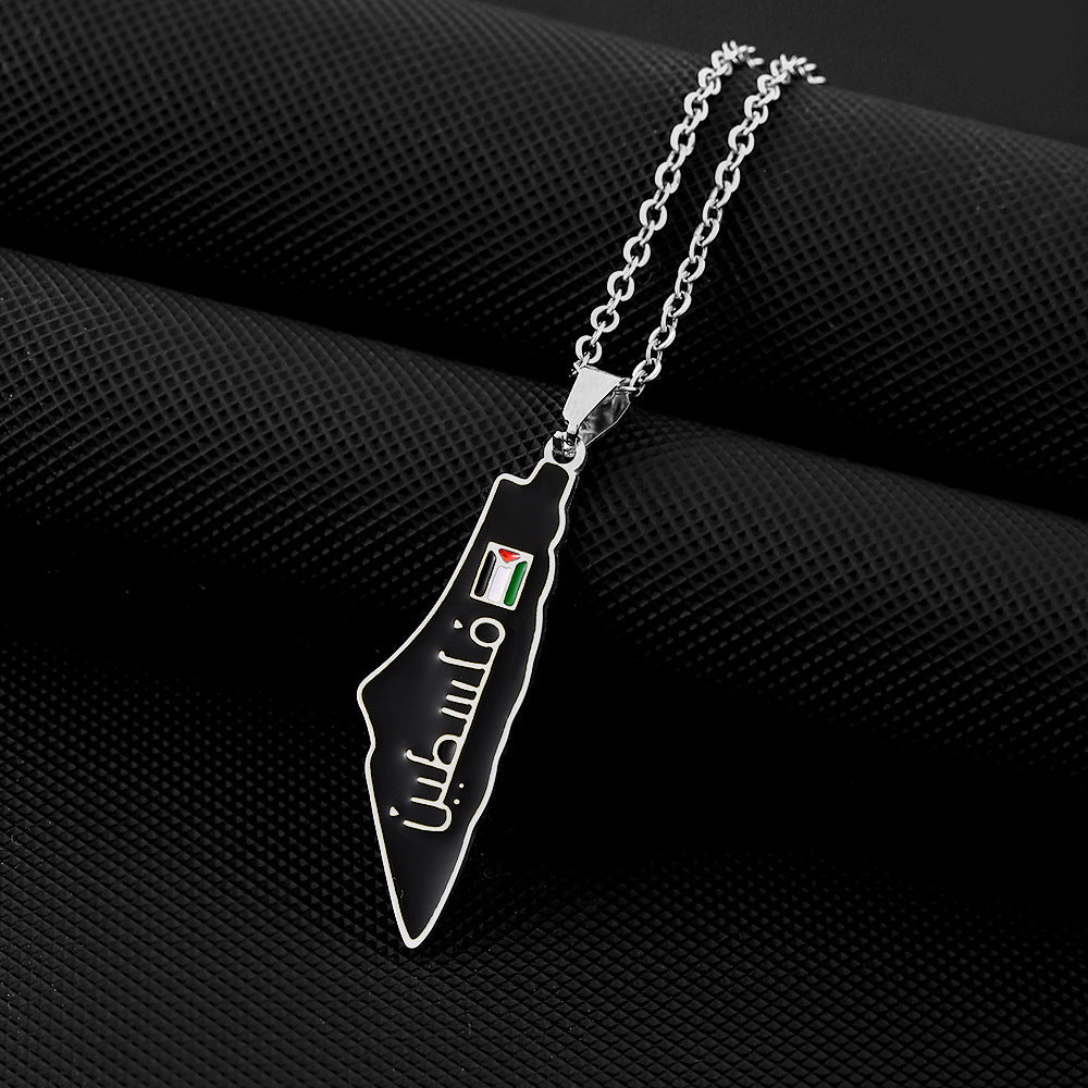 Retro Map-Shaped Titanium Steel Pendant Necklace – Unisex Statement Jewelry