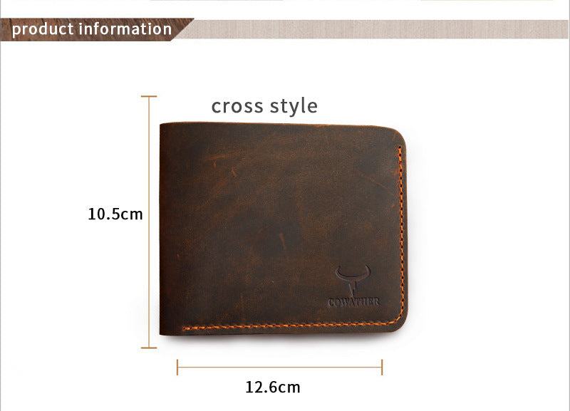 Men’s Retro Business Leather Wallet – Short Bifold Design, Classic Minimalist Style