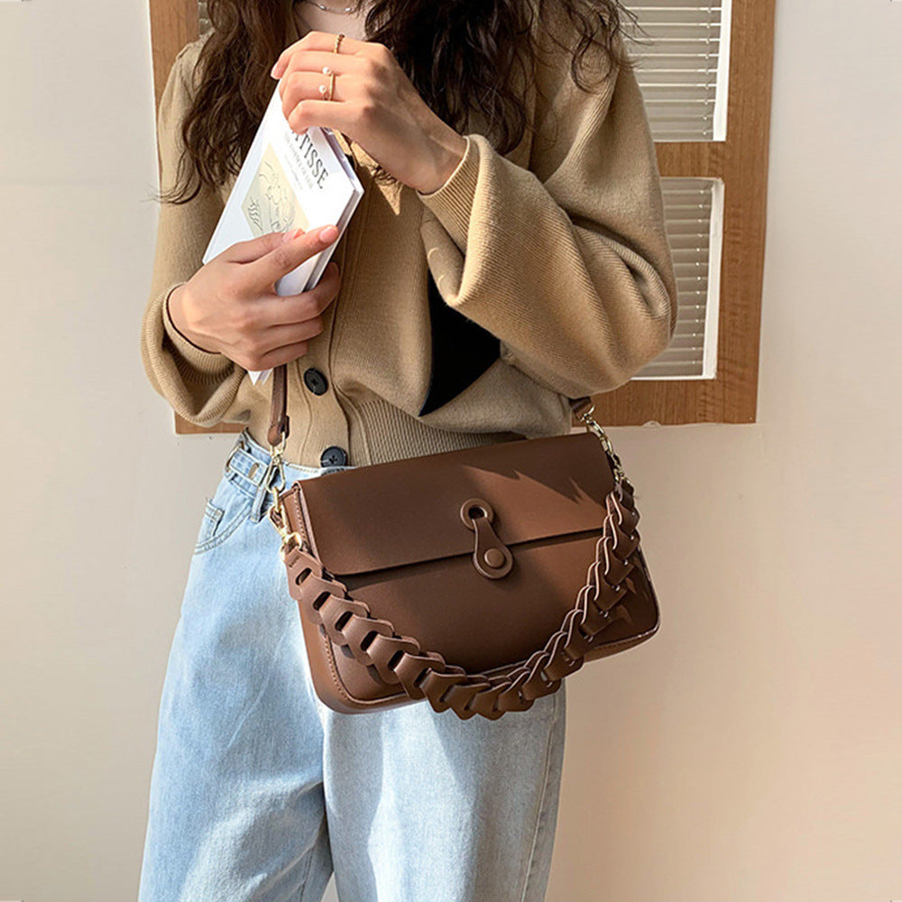 Luxe Woven Chain Shoulder Bag – Premium PU Leather Crossbody for Women