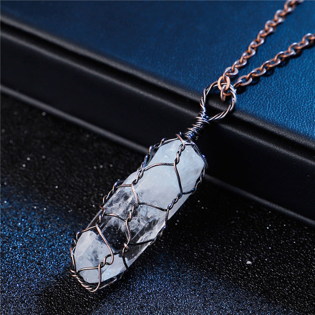 Raw Crystal Copper Wire Necklace – Natural Stone Pendant for Unisex