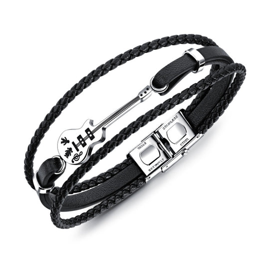 Men’s Braided Leather Bracelet with Engraved Metal Bar – Multi-Layer Rope Design, Premium Magnetic Clasp