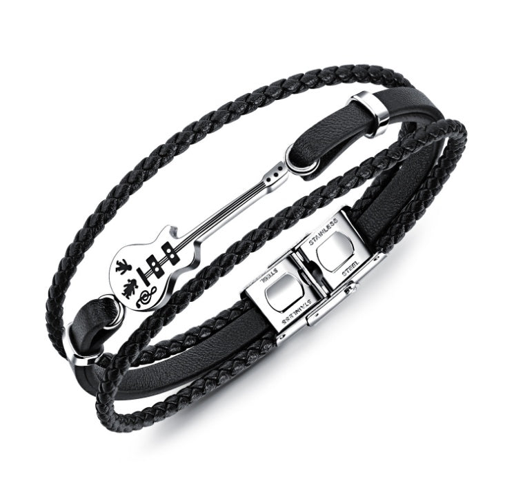 Men’s Braided Leather Bracelet with Engraved Metal Bar – Multi-Layer Rope Design, Premium Magnetic Clasp