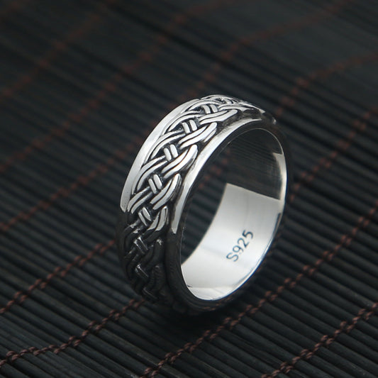 925 Sterling Silver Thai Retro Twine Ring – Men’s Vintage Index Finger Band