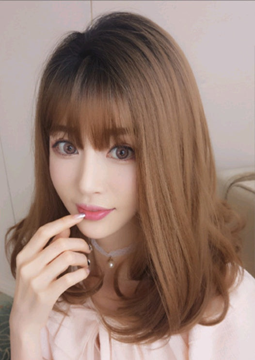 Straight Honey Blonde Wig With Bangs – Natural 30cm Heat-Resistant Synthetic Hair for Women