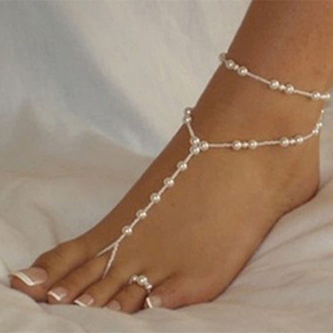 Two-Piece Pearl Anklet & Ring Set – Elegant Beach Style Jewelry