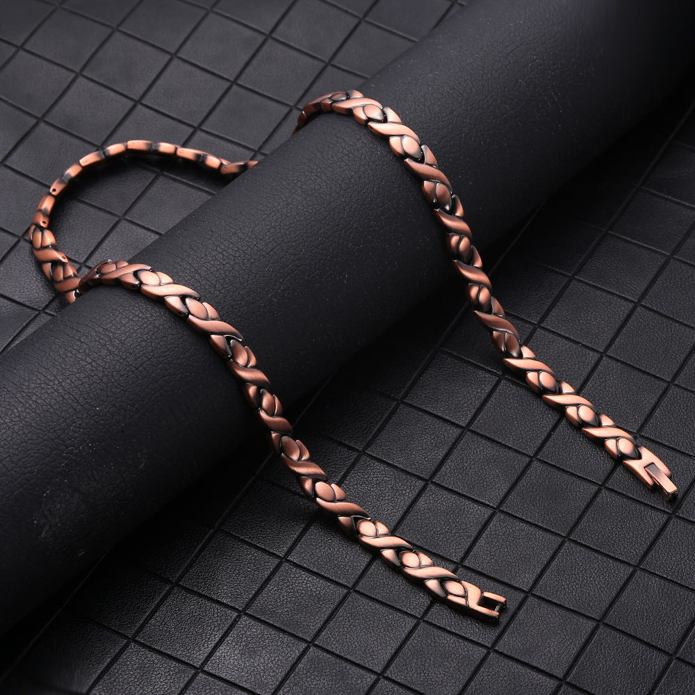 Red Copper Magnetic Necklace for Men – Fish Link Chain, Minimal Style