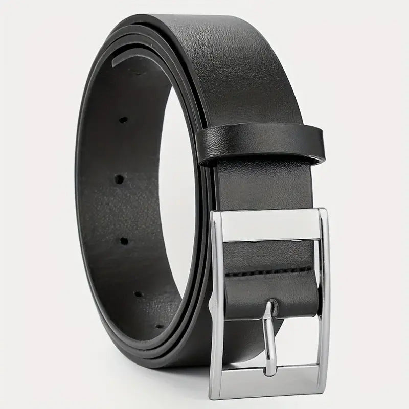 Minimalist Black Pin Buckle Belt – Premium Microfiber Leather for Men