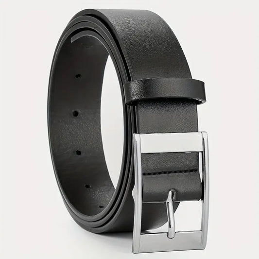 Minimalist Black Pin Buckle Belt – Premium Microfiber Leather for Men