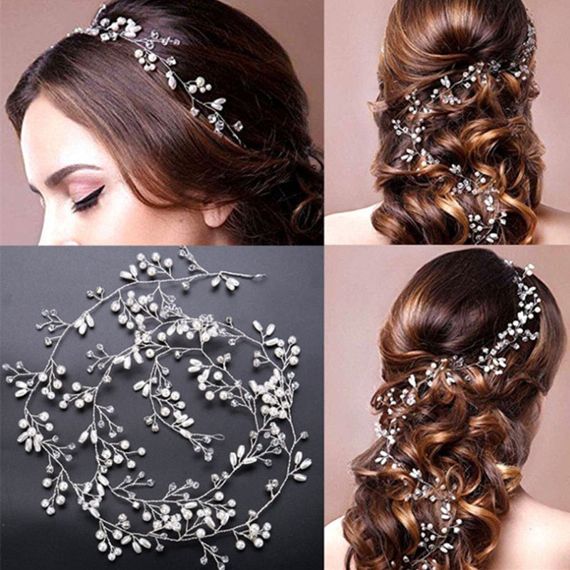 Crystal Pearl Bridal Hair Vine – Elegant Wedding Headpiece for Women