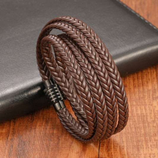 Men’s Multi-Layer Braided Leather Bracelet – Magnetic Clasp, Premium Hand-Woven Style