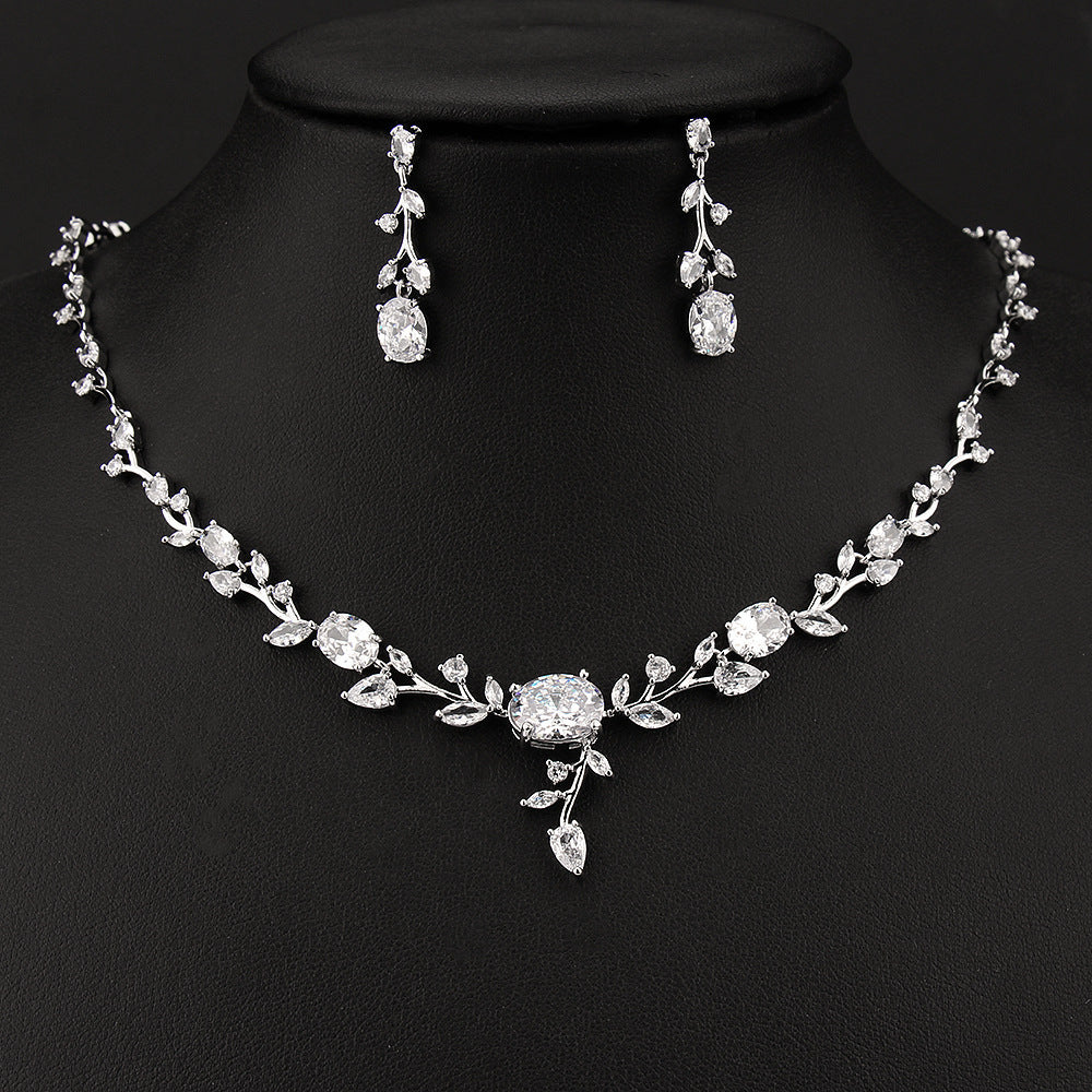 LUXERIO™ Luxury Zircon Bridal Necklace & Earring Set – Elegant Wedding Jewelry