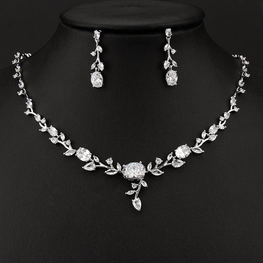 LUXERIO™ Luxury Zircon Bridal Necklace & Earring Set – Elegant Wedding Jewelry