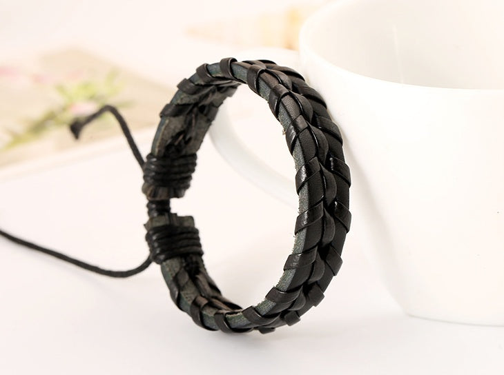 Hand-Woven Multi-Layer Leather Bracelet – Adjustable Vintage Braided Strap for Men