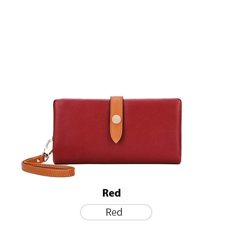 Women’s Contrast Color Long Zipper Multi-Functional Fashion Wallet – Soft Leather Handbag Style Clutch